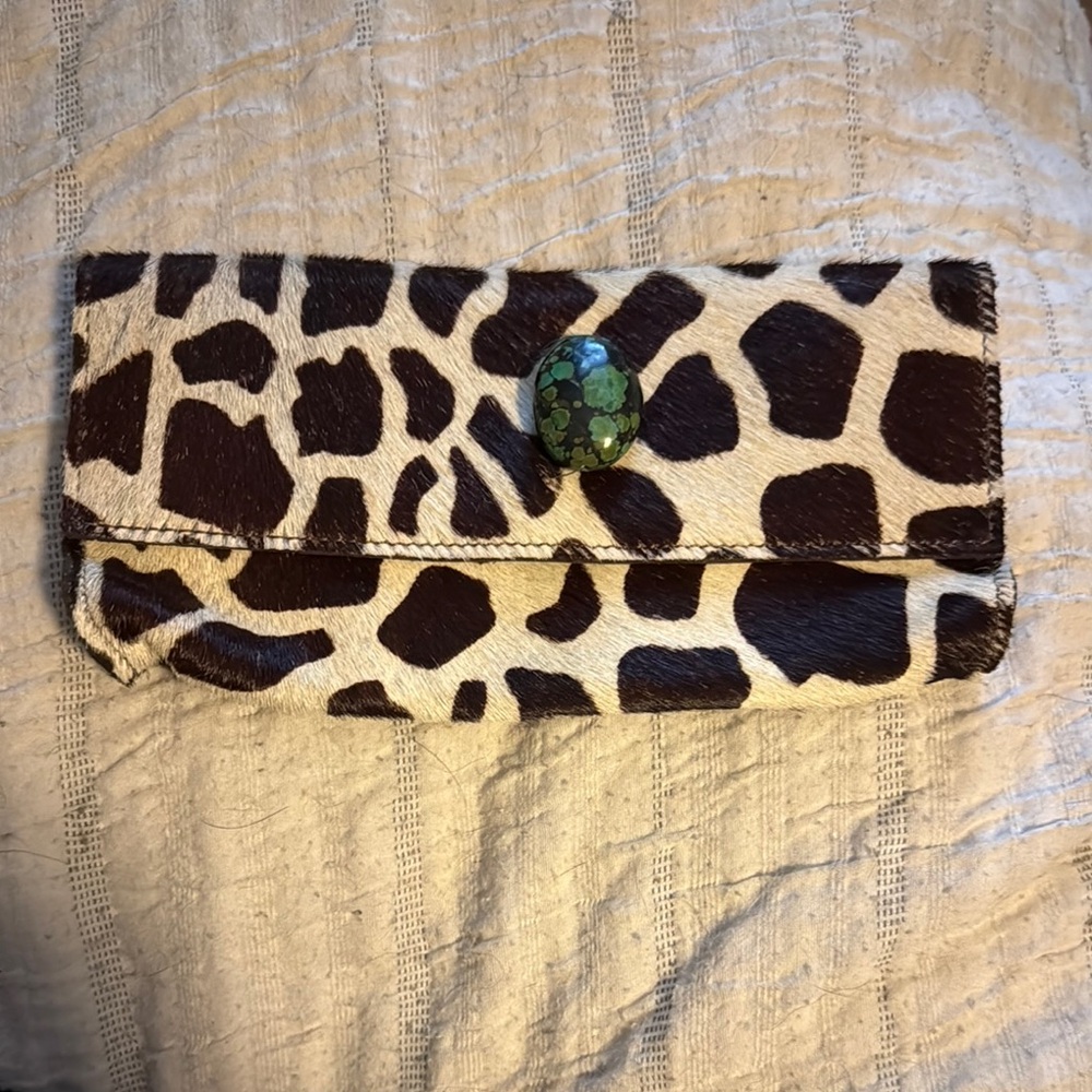 Leopard Print Clutch with Green Button